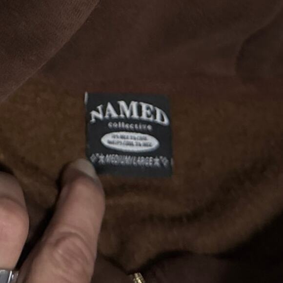 Named Collective Full Zip Hoodie Large Unisex Chocolate Brown Embroidered Grunge - Picture 3 of 9